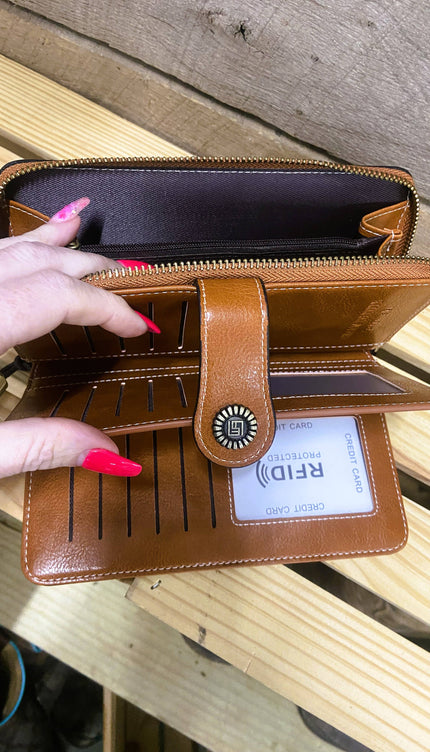 Leather Womens Wallet Wristlet RFID Protected