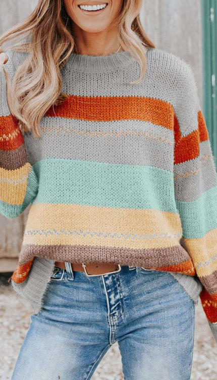 Color Block Round Neck Sweater