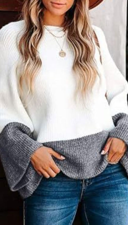 Contrast Round Neck Long Sleeve Sweater