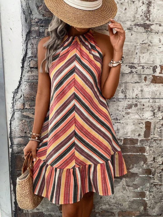 Modish Rustic Chic Striped Grecian Neck Dress