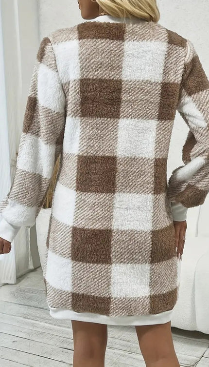 Plaid V-Neck Long Sleeve Dress