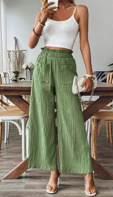 Pocketed Elastic Waist Wide Leg Pants