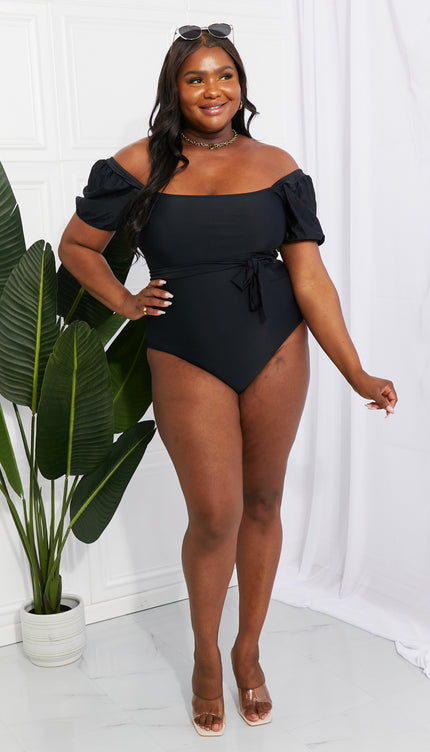 Marina West Swim Salty Air Puff Sleeve One-Piece in Black-Modish