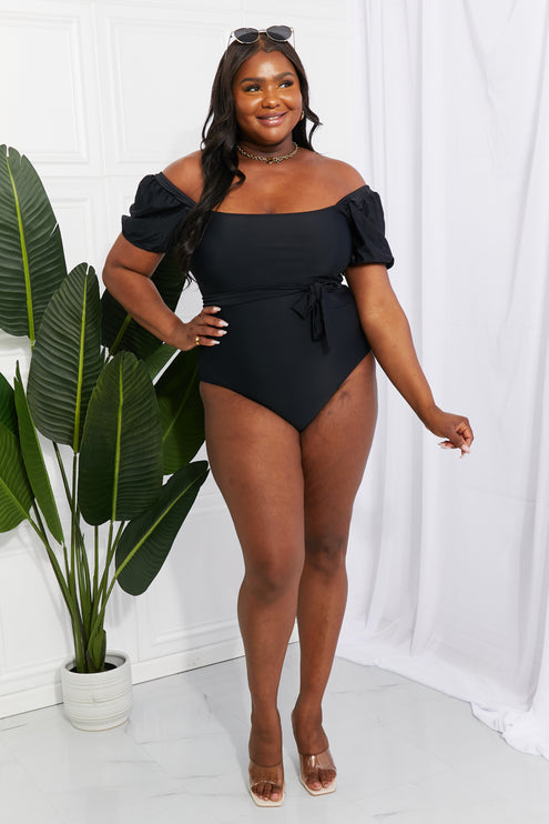 Marina West Swim Salty Air Puff Sleeve One-Piece in Black-Modish