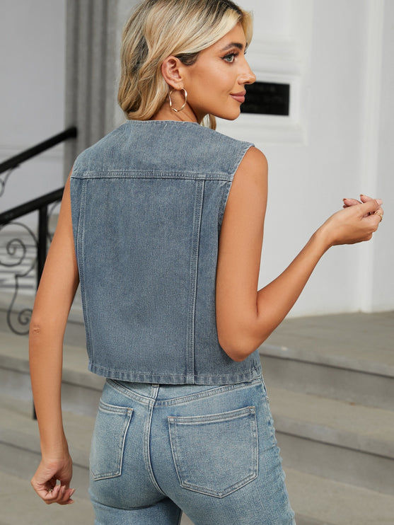 Modish V-Neck Button Down Denim Vest