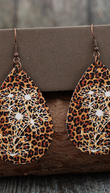 Leopard PU Leather Teardrop Shape Earrings