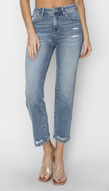 RISEN Full Size High Waist Distressed Cropped Jeans