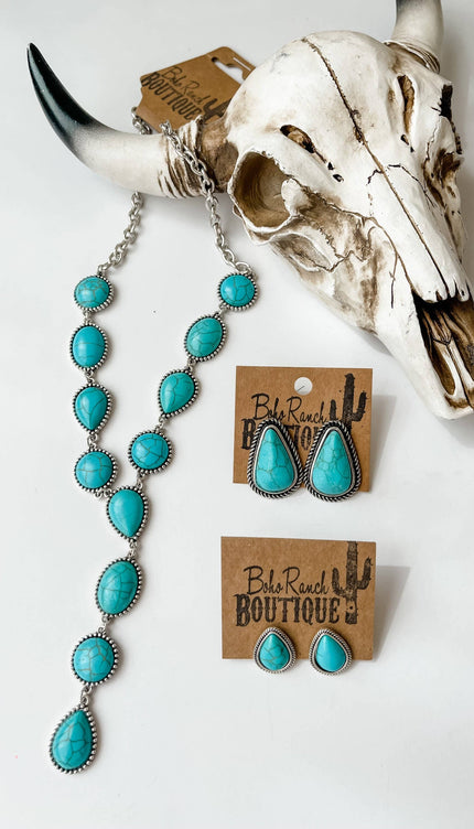 Western Y Necklace - Turquoise White