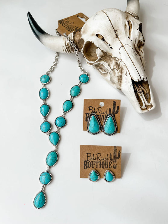 Western Y Necklace - Turquoise White