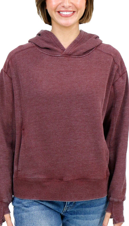 Vintage Washed Fleece Hoodie in Washed Wine