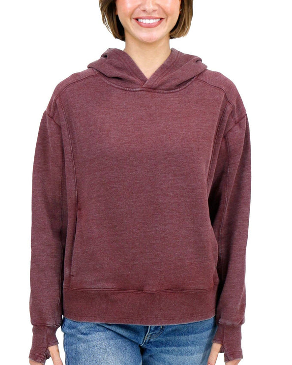 Vintage Washed Fleece Hoodie in Washed Wine