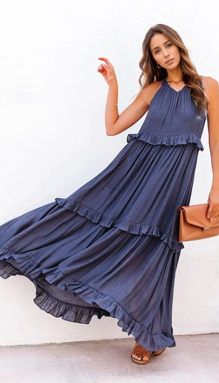 Modish Tiered Maxi Dress with Pockets