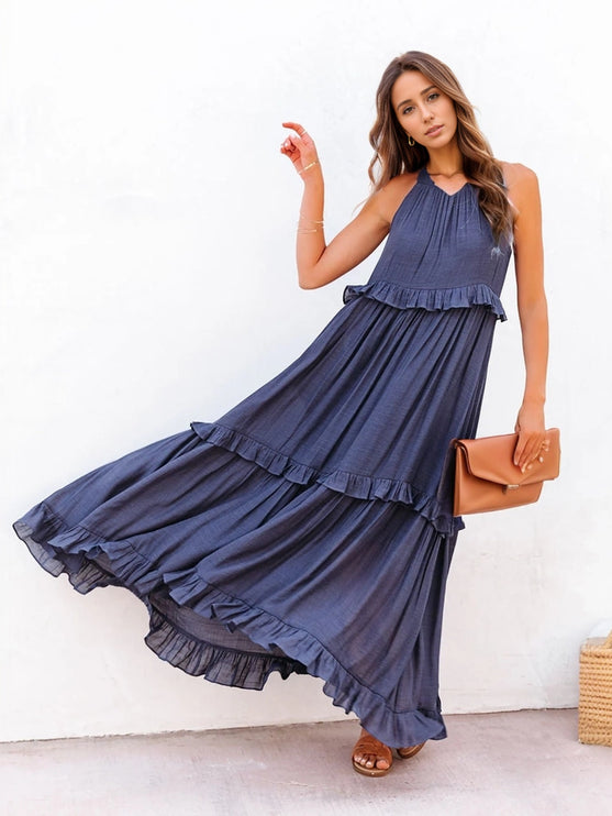 Modish Tiered Maxi Dress with Pockets