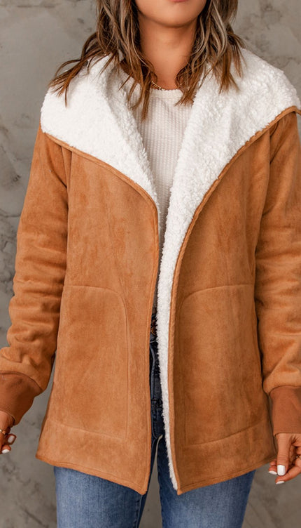 Open Front Long Sleeve Sherpa Jacket