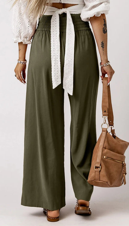 Smocked High Waist Wide Leg Pants