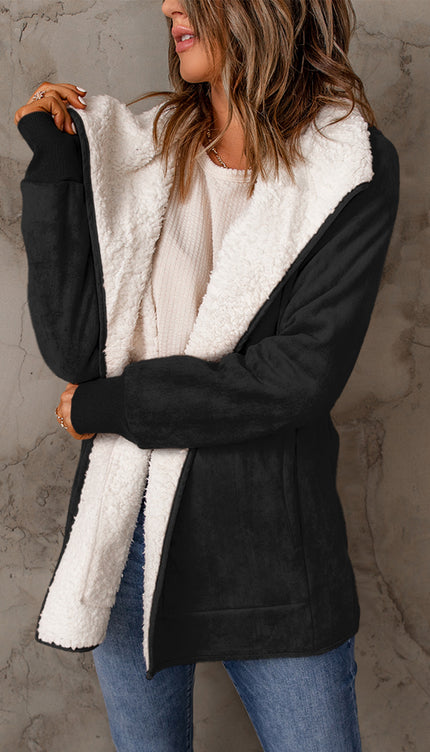 Open Front Long Sleeve Sherpa Jacket