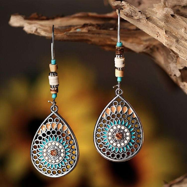 Alloy Oil Drip Beaded Teardrop Earrings - Copper / One Size
