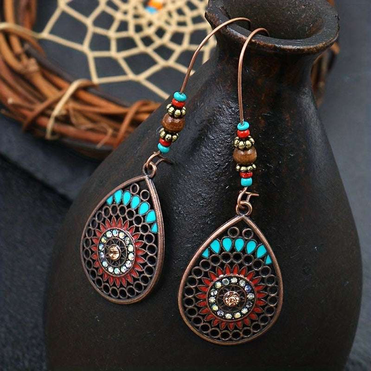 Alloy Oil Drip Beaded Teardrop Earrings - Silver / One Size