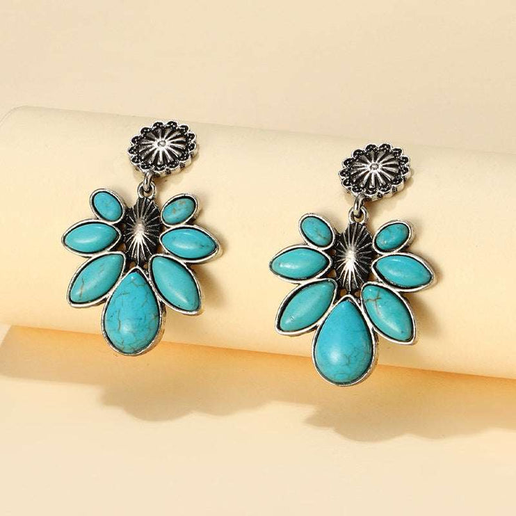 Artificial Turquoise Flower Earrings - Teal / One Size