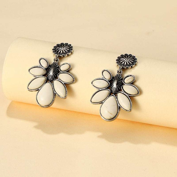 Artificial Turquoise Flower Earrings - White / One Size