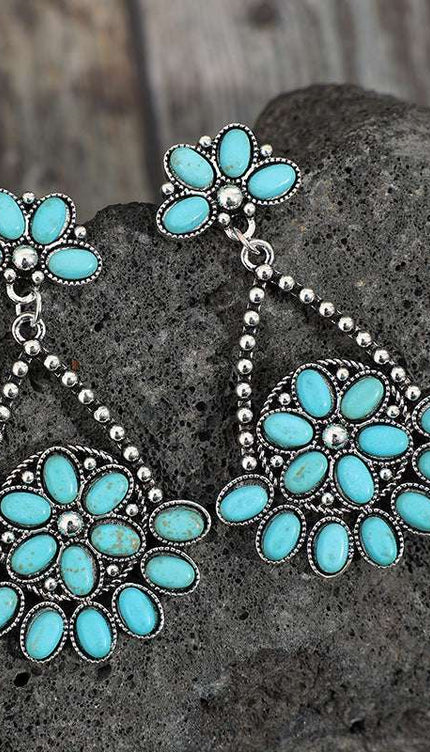 Artificial Turquoise Teardrop Earrings - Silver / One Size - Modish