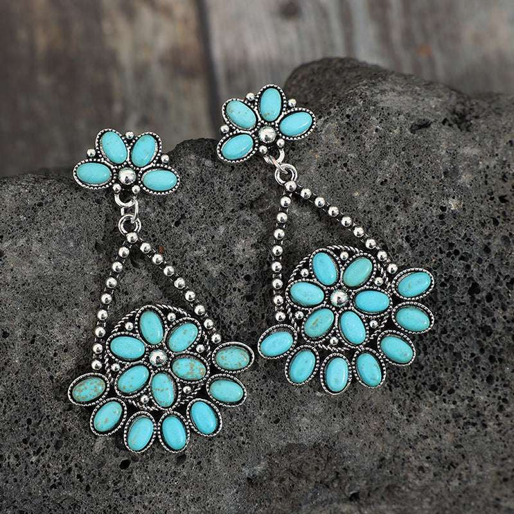 Artificial Turquoise Teardrop Earrings - Silver / One Size - Modish