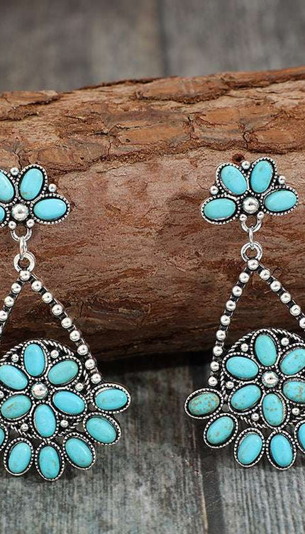 Artificial Turquoise Teardrop Earrings - Silver / One Size - Modish