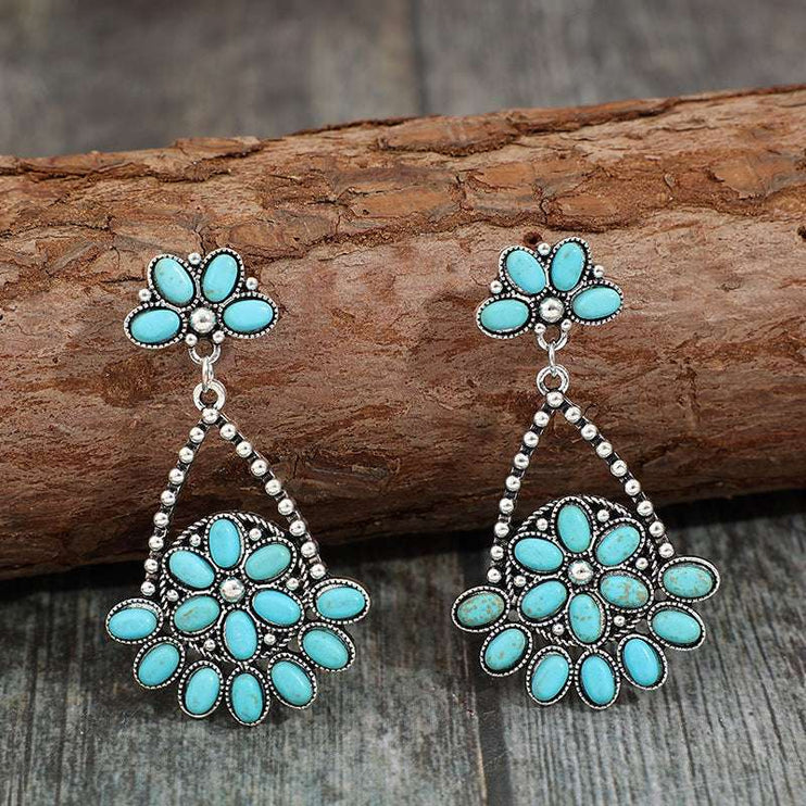 Artificial Turquoise Teardrop Earrings - Silver / One Size - Modish