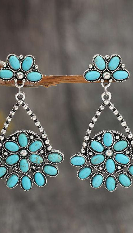 Artificial Turquoise Teardrop Earrings - Silver / One Size - Modish