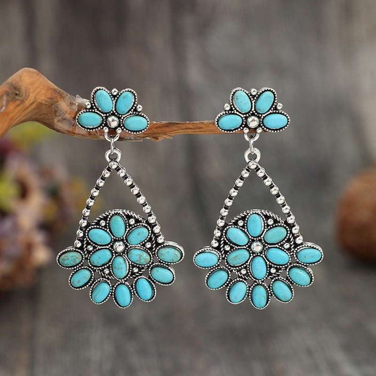 Artificial Turquoise Teardrop Earrings - Silver / One Size - Modish