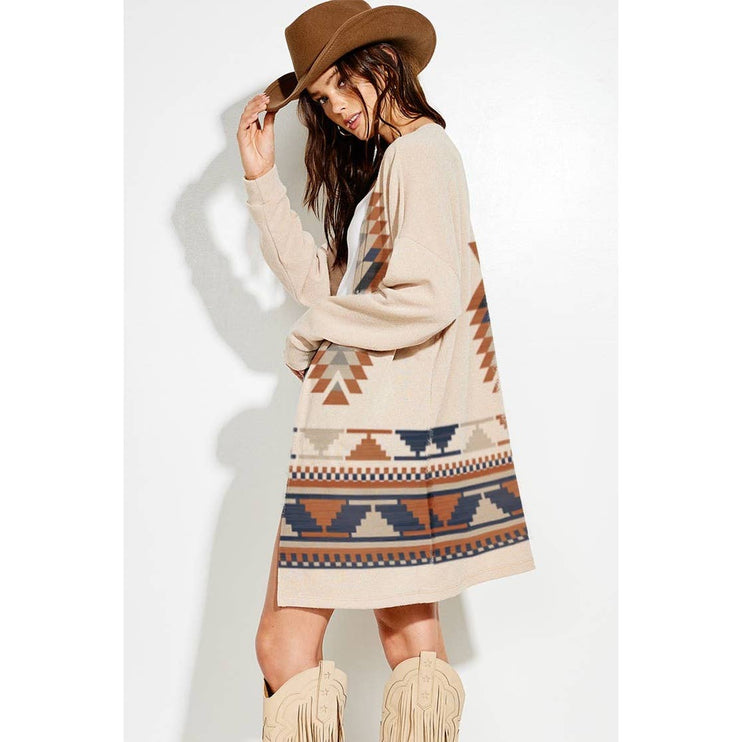 Aztec Print Loose Fit Long Sleeve Knit Cardigan