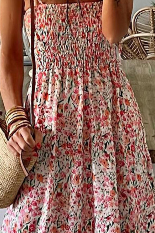 Modish - Modish Smocked Floral Spaghetti Strap Dress