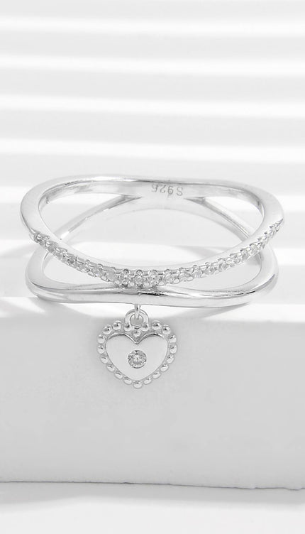 925 Sterling Silver Zircon Heart Charm Ring