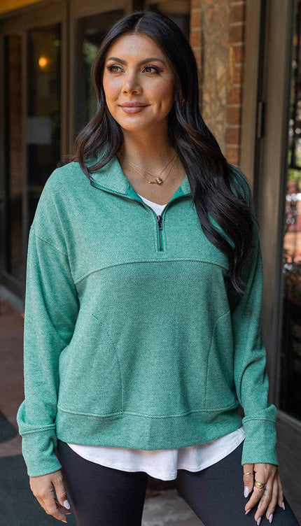 Cool Day Quarter Zip Pullover in Glade Green