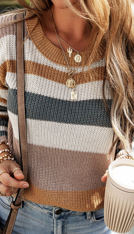 Striped Round Neck Dropped Shoulder Sweater