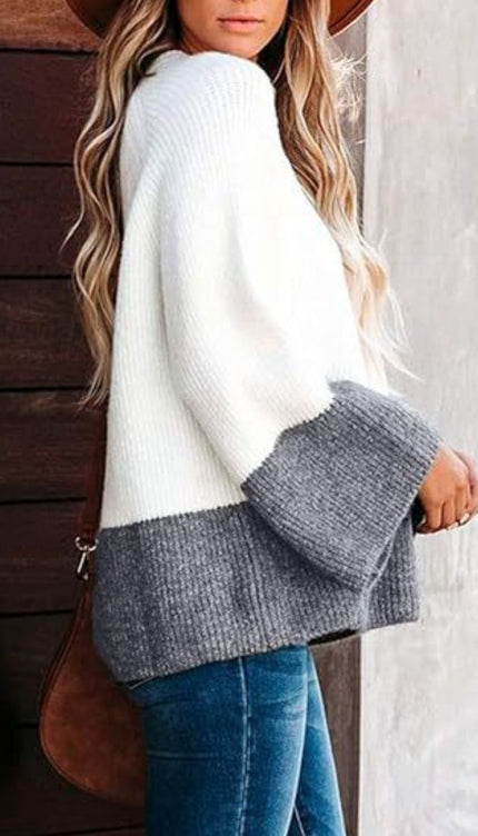 Contrast Round Neck Long Sleeve Sweater