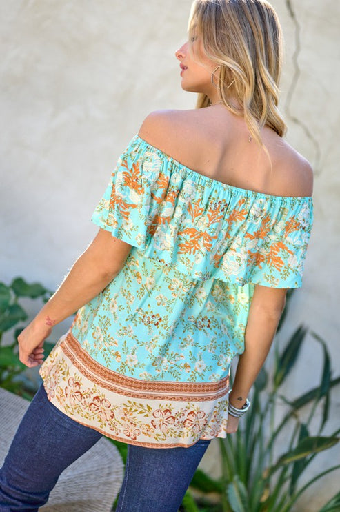 Modish Print Off Shoulder Smocked Top