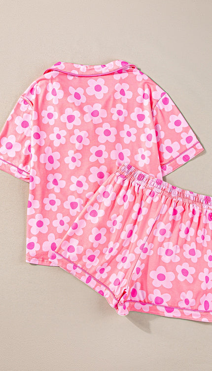 Modish Pocketed Flower Top and Shorts Lounge Set