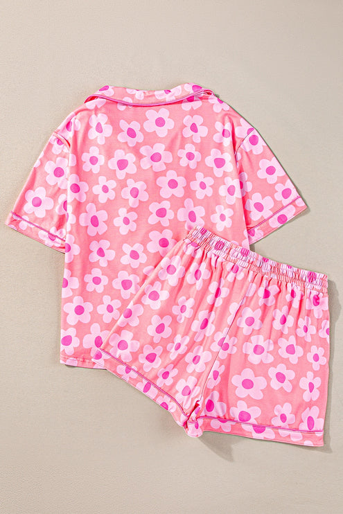 Modish Pocketed Flower Top and Shorts Lounge Set