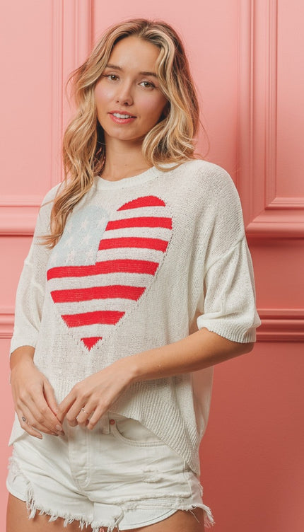 BiBi Striped Heart Contrast Knit Top