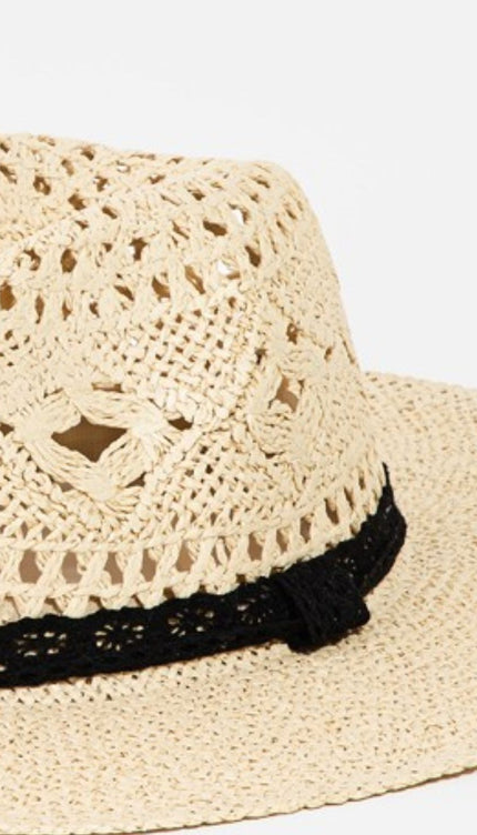 Fame - Fame Openwork Lace Detail Wide Brim Hat