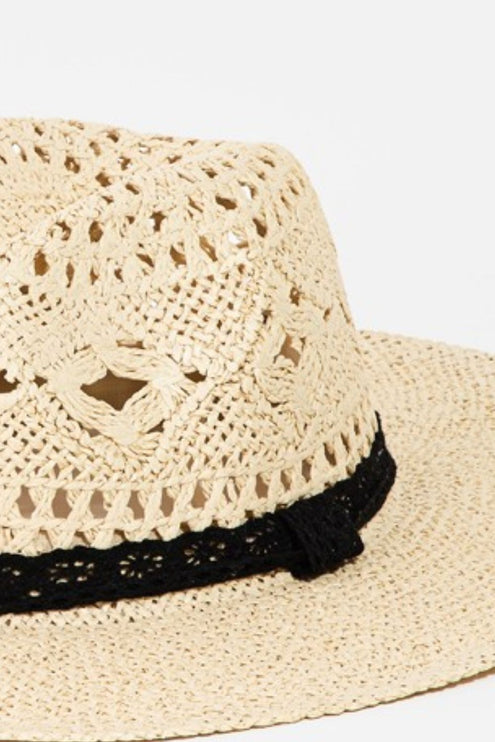 Fame - Fame Openwork Lace Detail Wide Brim Hat