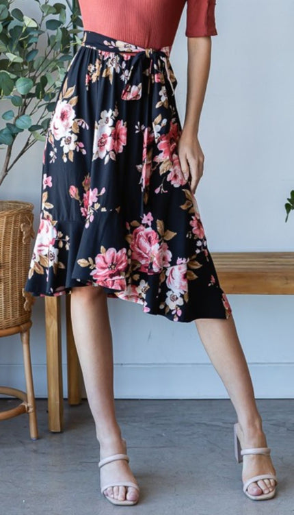 Reborn J - Reborn J Floral Wrap Ruffle Hem Skirt