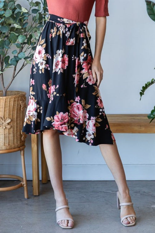 Reborn J - Reborn J Floral Wrap Ruffle Hem Skirt