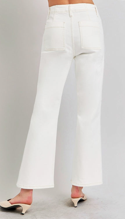 RISEN High Rise Ankle Flare Jeans with Patch Pockets