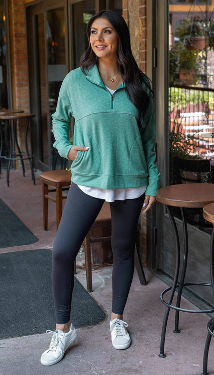 Cool Day Quarter Zip Pullover in Glade Green