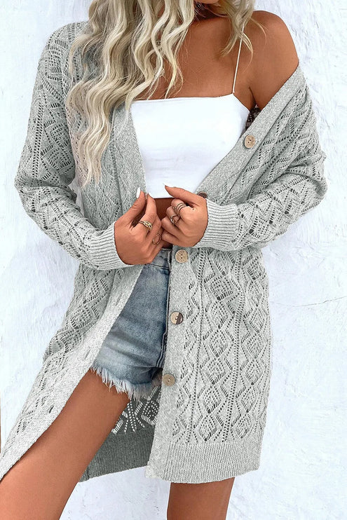 Modish Openwork Button Down Long Sleeve Cardigan