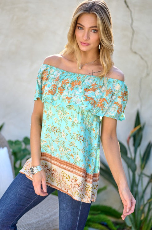 Modish Print Off Shoulder Smocked Top