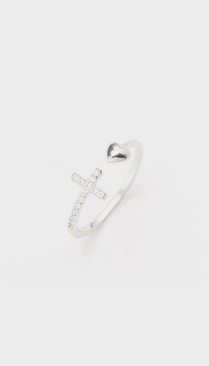 Heart Shape Cross Inlaid Zircon Open Ring