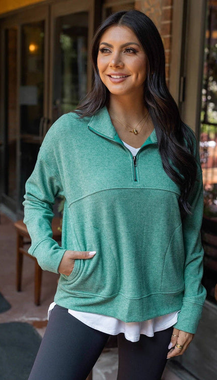 Cool Day Quarter Zip Pullover in Glade Green